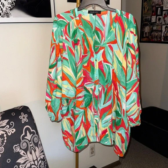 Colleen Lopez Multicolor Leaf Print Blouse - Picture 2 of 6